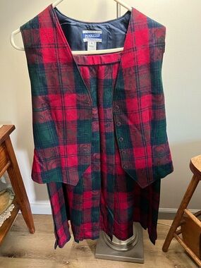 Pendleton Navy Lined Red & Black Plaid Skirt Set. Vintage set